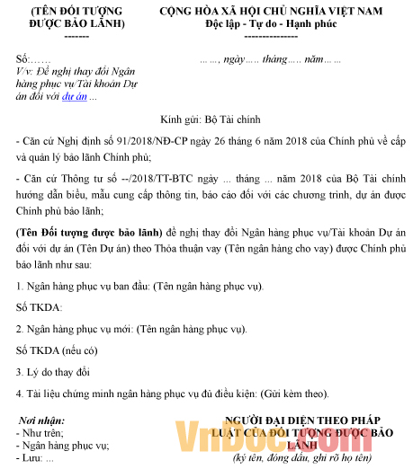 Mẫu văn bản xin thay đổi ngân hàng phục vụ