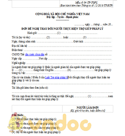 Đơn đê nghị thay người trợ giúp pháp lý
