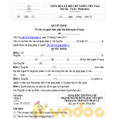 Mẫu quyết định thực hiện đại diện ngoài tố tụng