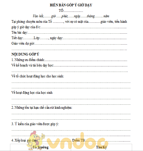 Mẫu biên bản góp ý giờ dạy