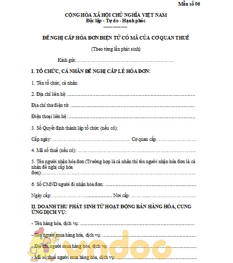 Đề nghị cấp hóa đơn điện tử có mã của cơ quan thuế