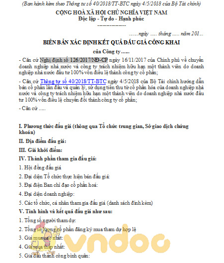 biên bản xác định kết quả đấu giá công khai