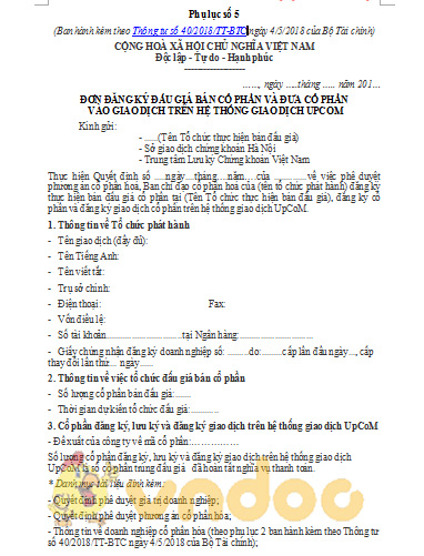 đơn đăng ký đấu giá cổ phần