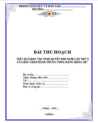 Mẫu bìa bài thu hoạch nghị quyết tw 8 khóa 12