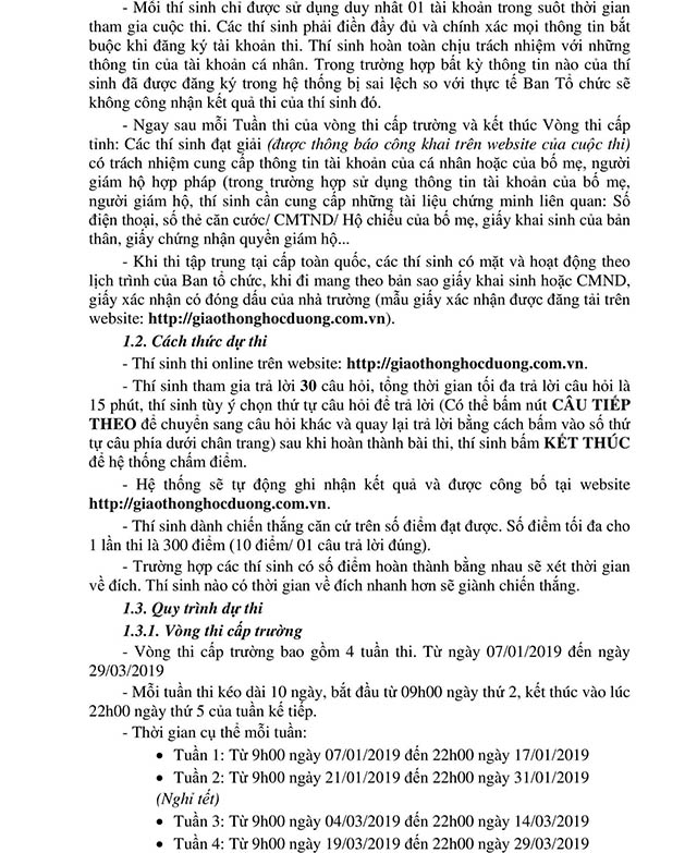 Thể lệ dự thi giao thông học đường 