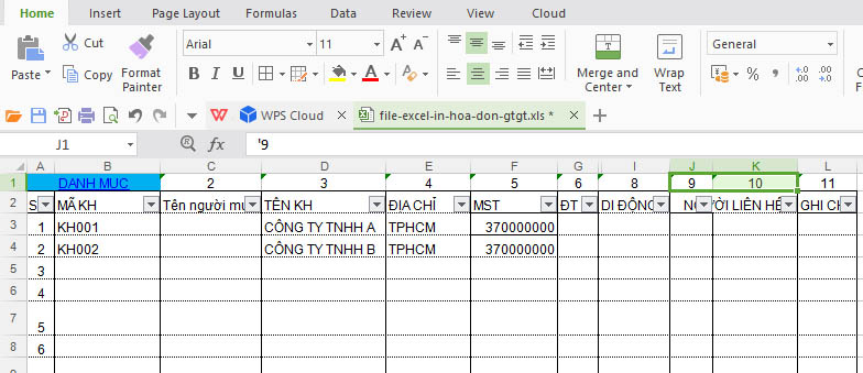 Mẫu file excel hóa đơn gtgt