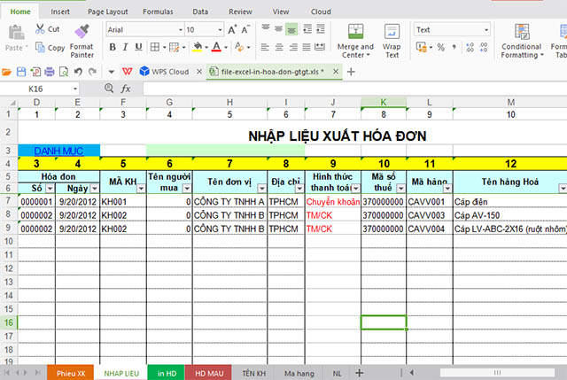 Mẫu file excel hóa đơn gtgt 