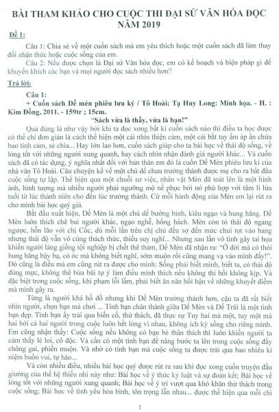 Bài dự thi đại sứ văn hóa đọc thủ đô 2019