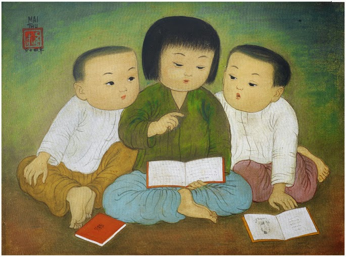 Tranh vẽ đọc sách