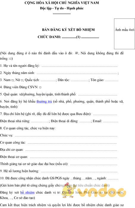Bản đăng ký xét bổ nhiệm chức danh