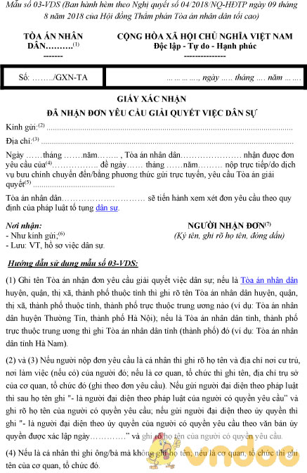 Mẫu số 03-VDS