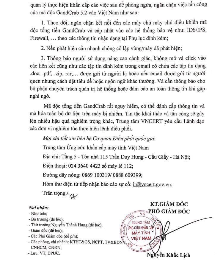 Cảnh báo mã độc GandCrab 5.2 giả mạo Bộ Công an để tống tiền