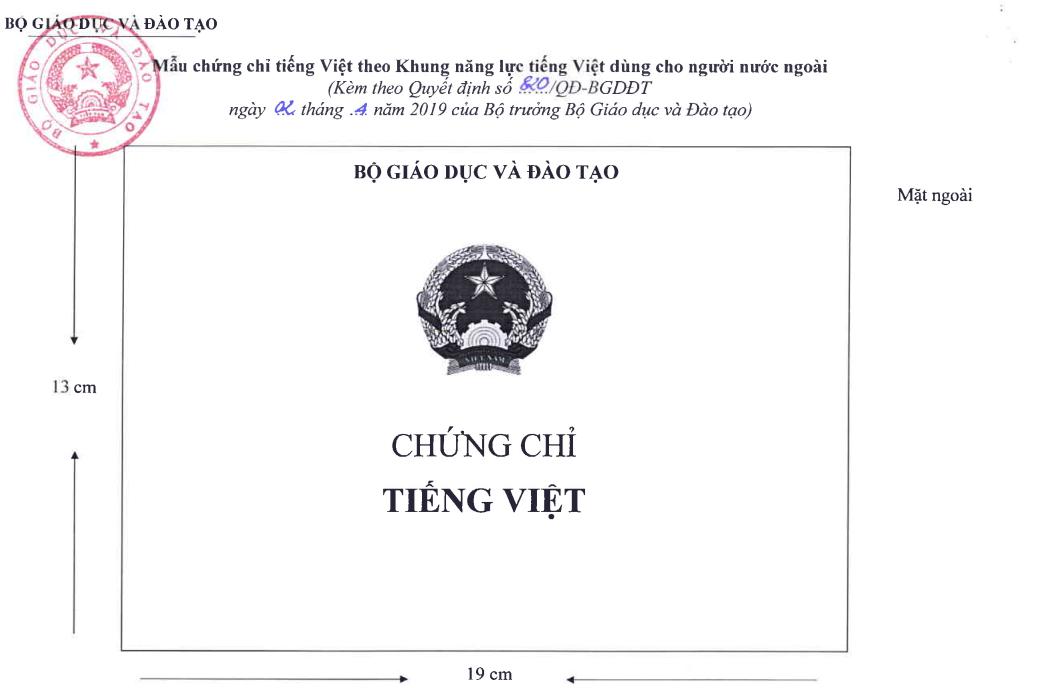 Mẫu chứng chỉ năng lực tiếng Việt