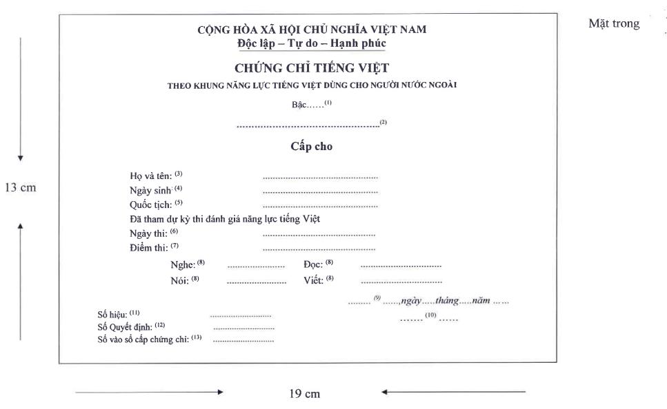 Mẫu chứng chỉ năng lực tiếng việt
