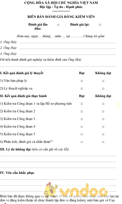 Mẫu biên bản đánh giá đăng kiểm viên