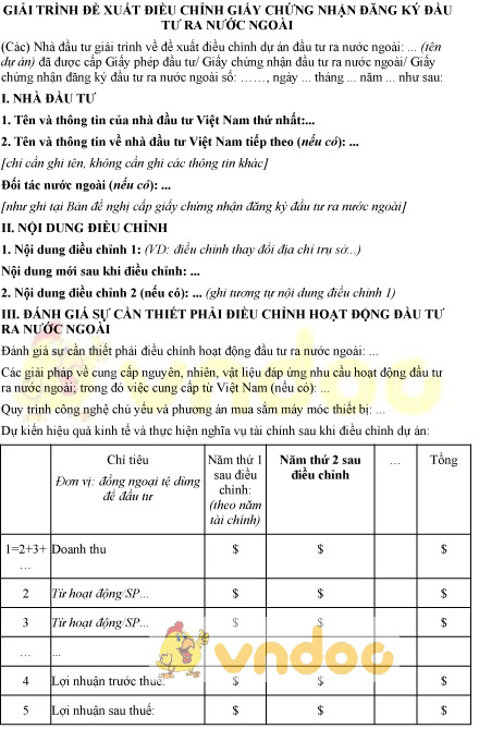 Mẫu giải trình đề xuất điều chỉnh GCN đăng ký đầu tư