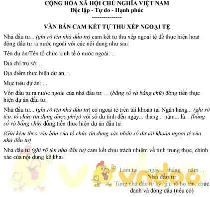 Mẫu văn bản cam kết tự thu xếp ngoại tệ