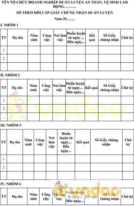 Mẫu sổ theo dõi cấp giấy chứng nhận huấn luyện