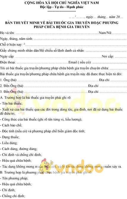 Mẫu bản thuyết minh về bài thuốc, phương pháp chữa bệnh gia truyền