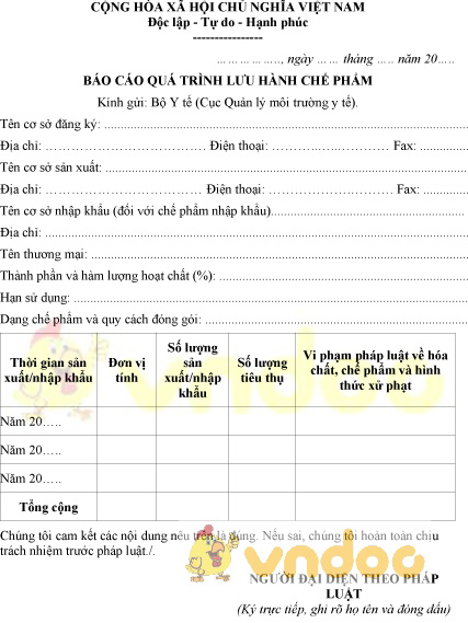 Mẫu báo cáo quá trình lưu hành chế phẩm