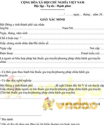 Mẫu giấy xác minh có bài thuốc, phương pháp chữa bệnh gia truyền