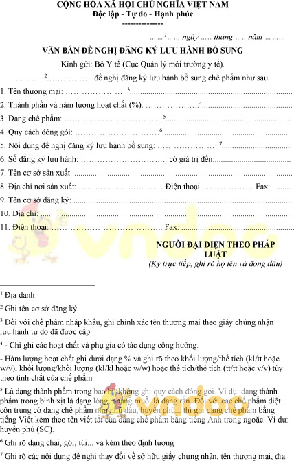 Mẫu văn bản đề nghị đăng ký lưu hành bổ sung