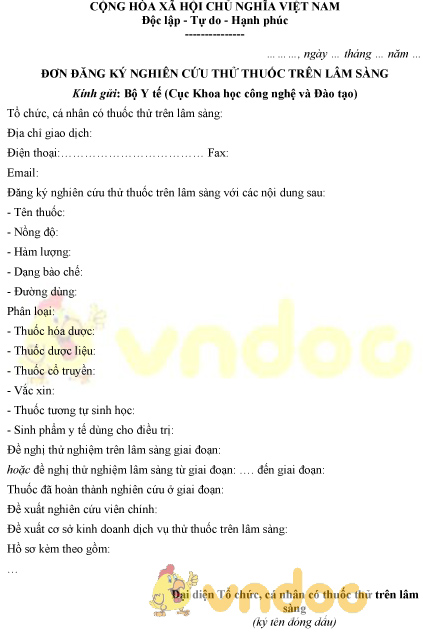 Mẫu đơn đăng ký nghiên cứu thử thuốc trên lâm sàng