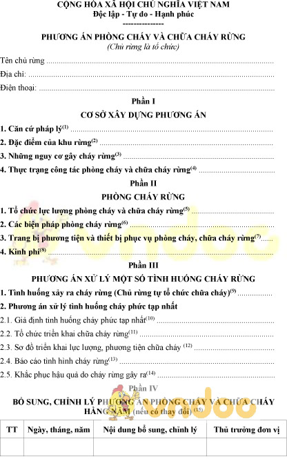 Mẫu phương án phòng cháy và chữa cháy rừng của tổ chức