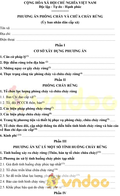 Mẫu phương án phòng cháy và chữa cháy rừng của UBND cấp xã