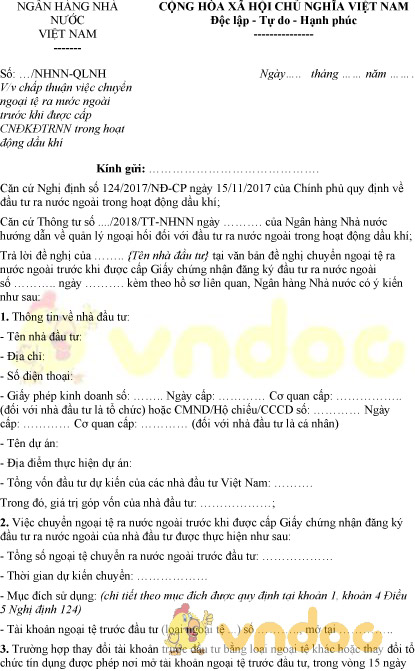 Mẫu bản chấp thuận chuyển ngoại tệ ra nước ngoài