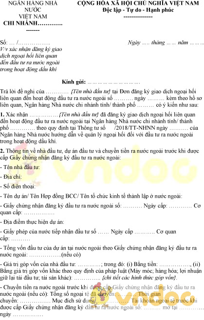 Giấy xác nhận đăng ký giao dịch ngoại hối liên quan đến đầu tư ra nước ngoài