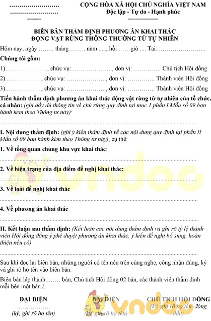 Mẫu biên bản thẩm định phương án khai thác động vật rừng thông thường từ tự nhiên