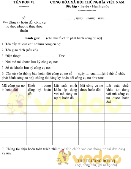 Mẫu đăng ký hoán đổi công cụ nợ