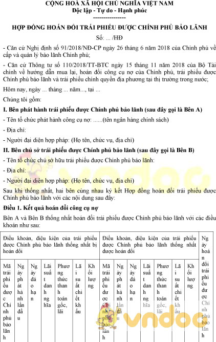 Mẫu hợp đồng hoán đổi trái phiếu