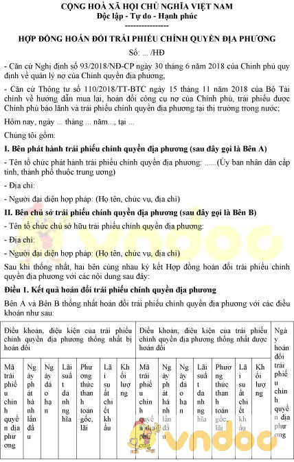 Mẫu hợp đồng hoán đổi trái phiếu chính quyền địa phương