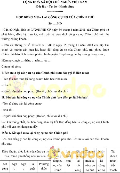 Mẫu hợp đồng mua lại công cụ nợ