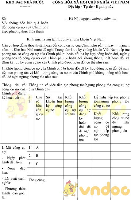 Mẫu thông báo kết quả hoán đổi công cụ nợ