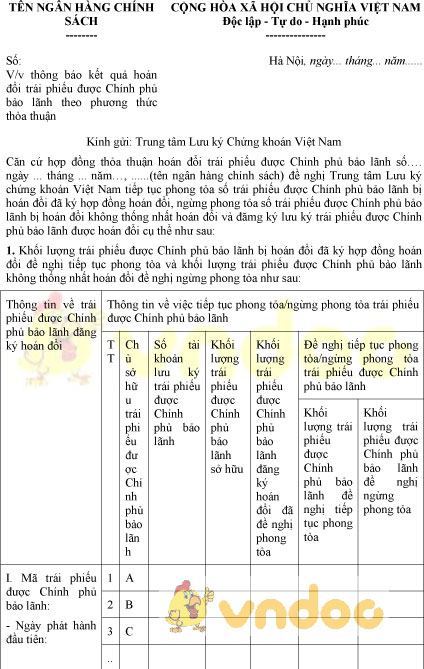Mẫu thông báo kết quả hoán đổi trái phiếu