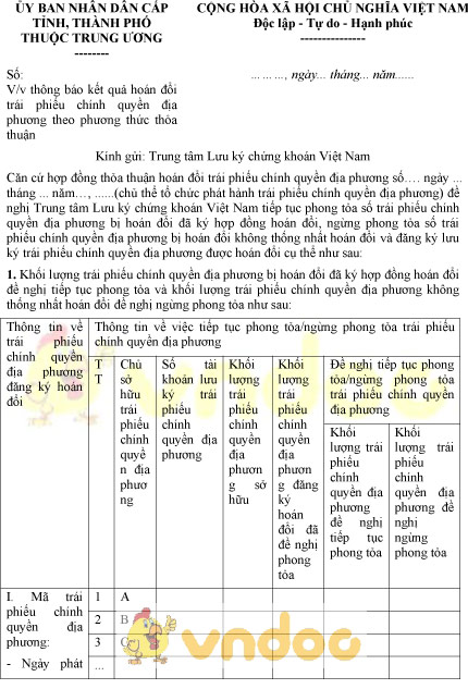 Mẫu thông báo kết quả hoán đổi trái phiếu chính quyền địa phương