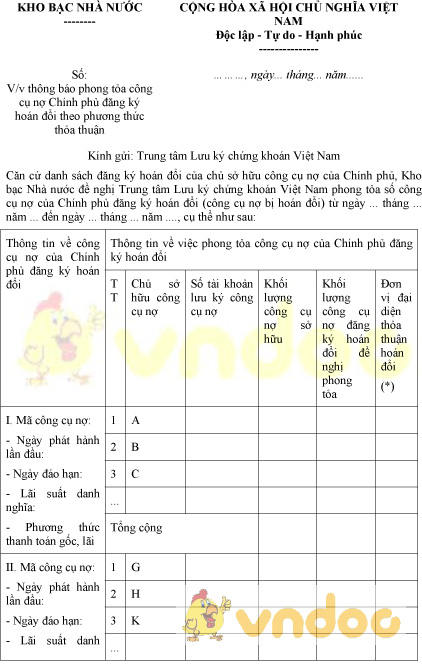Mẫu thông báo phong tỏa công cụ nợ