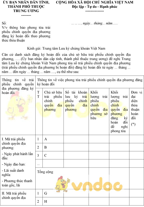 Mẫu thông báo phong tỏa trái phiếu chính quyền địa phương đăng ký hoán đổi