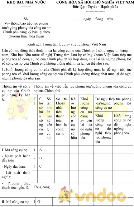 Thông báo tiếp tục phong tỏa, ngừng phong tỏa công cụ nợ