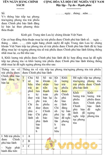 Mẫu thông báo tiếp tục phong tỏa, ngừng phong tỏa trái phiếu