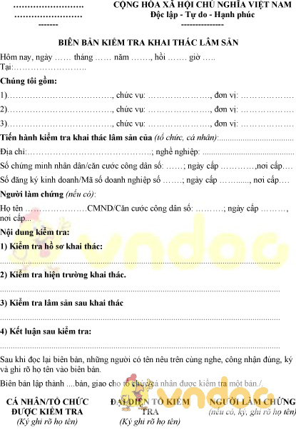 Mẫu biên bản kiểm tra khai thác lâm sản