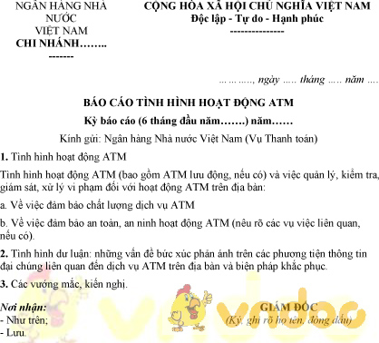 Mẫu báo cáo tình hình hoạt động ATM của Ngân hàng Nhà nước