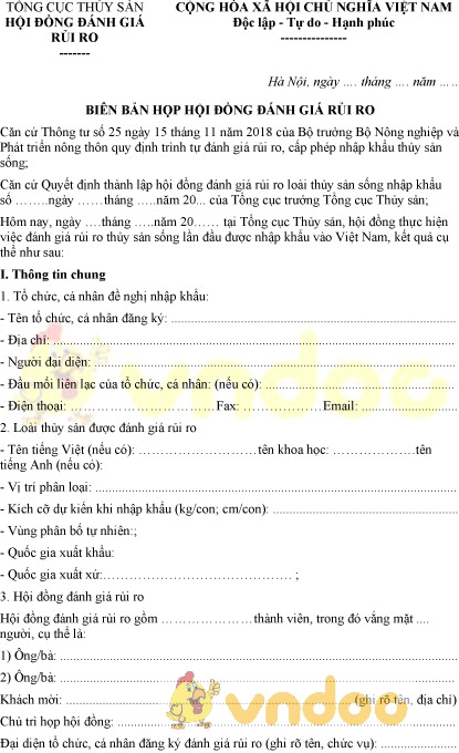 Mẫu biên bản họp hội đồng đánh giá rủi ro thủy sản sống