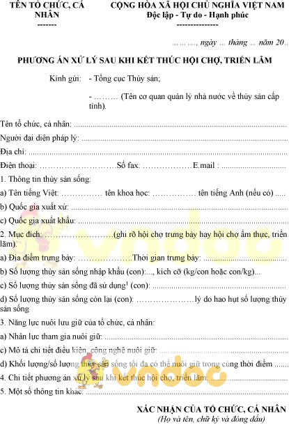 Mẫu phương án xử lý sau khi kết thúc hội chợ, triển lãm thủy sản