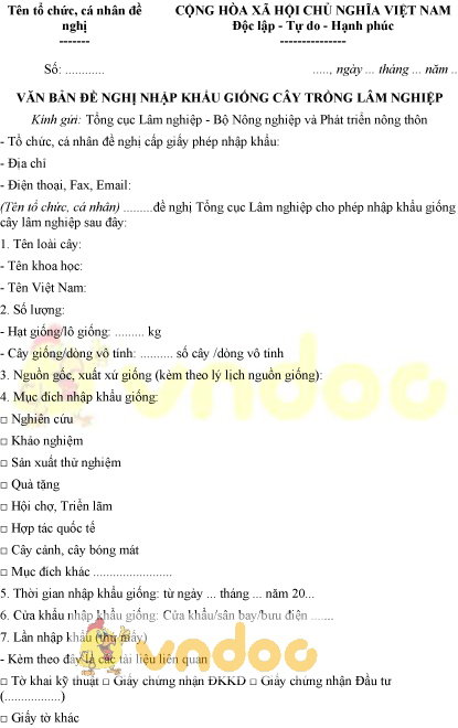 Mẫu số 01/LN văn bản đề nghị nhập khẩu giống cây trồng lâm nghiệp
