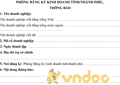 Mẫu bản công bố nội dung đăng ký doanh nghiệp