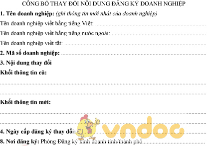 Mẫu bản công bố thay đổi nội dung đăng ký doanh nghiệp